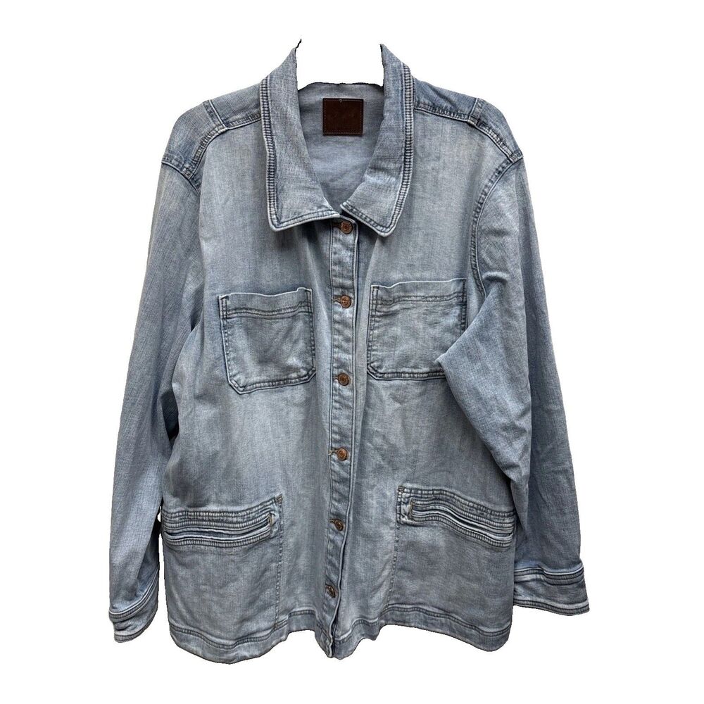 Maurice’s Denim Shirt Jacket 3X Barn Chore Coat Buttons Pockets Women Cotton